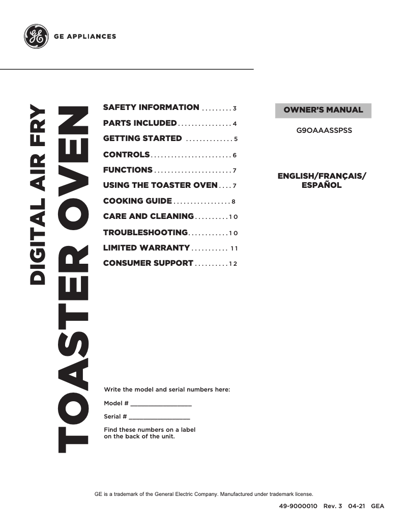 Image de la première page du manuel de l'appareil G9OAAASSPSS