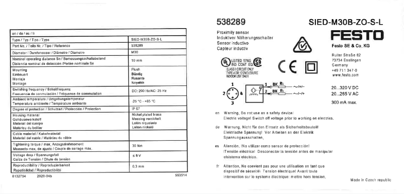Page 1 de la notice Manuel utilisateur Festo SIED-M30B-ZO-S-L