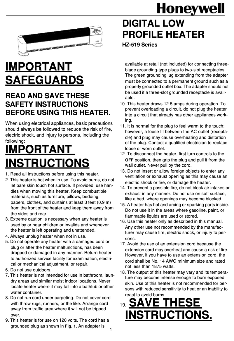 Page 1 de la notice Manuel utilisateur Honeywell HZ-519