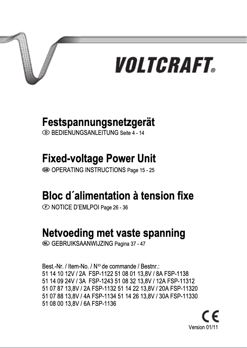 Page 1 de la notice Manuel utilisateur Voltcraft FSP-11330