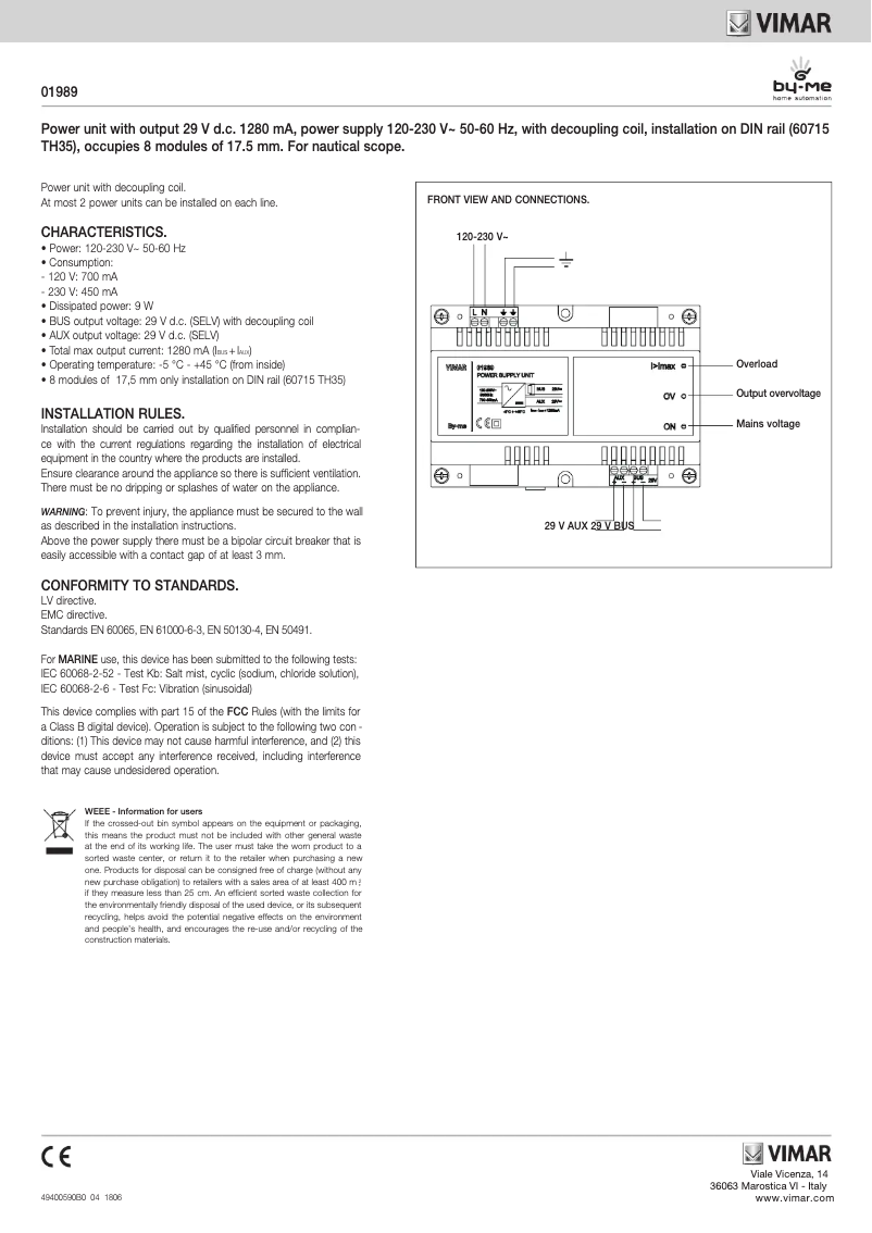 Página 1 del manual Manual de usuario Vimar 01989