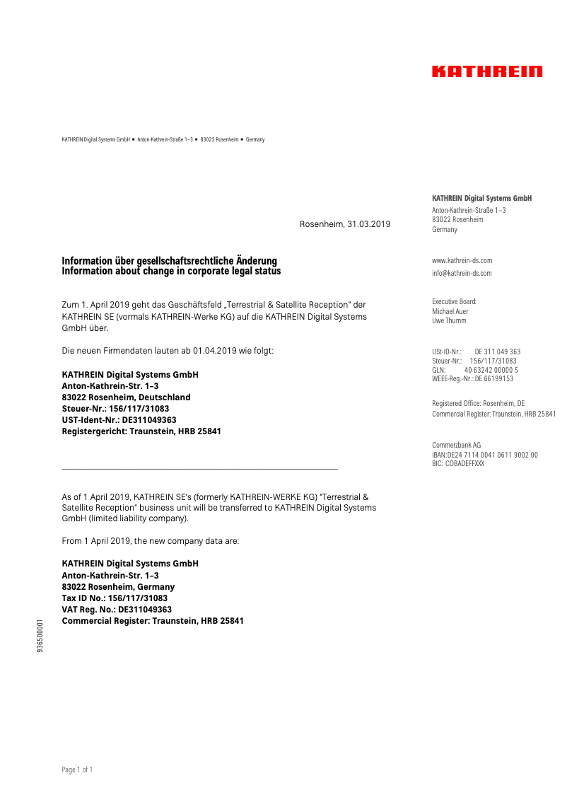 Page 1 de la notice Manuel utilisateur Kathrein ESM 32