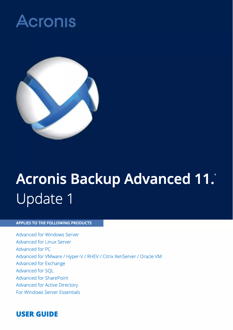 Image de la première page du manuel de l'appareil Backup Advanced f/ Active Directory 11.7