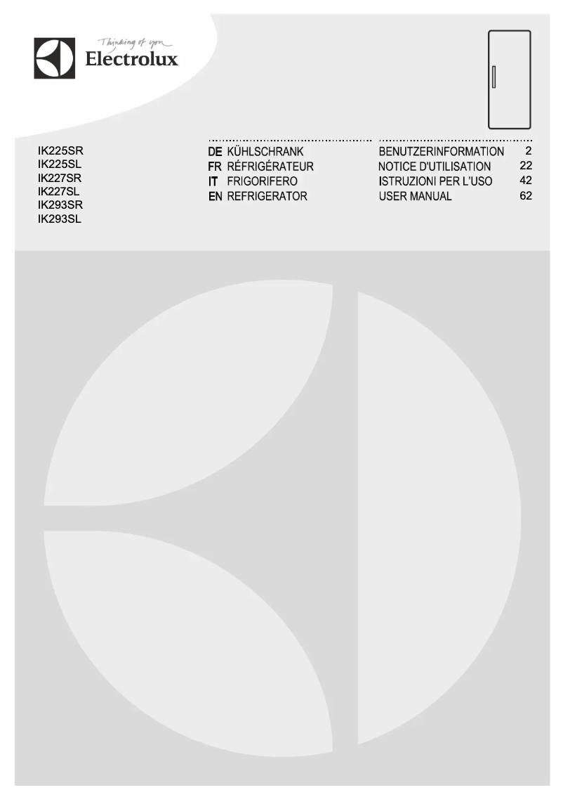Page 1 de la notice Manuel utilisateur Electrolux IK227SR
