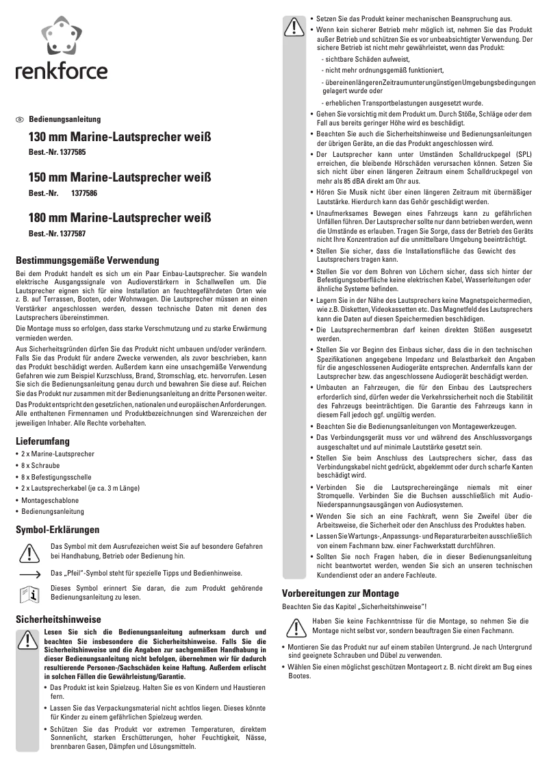 Page 1 de la notice Manuel utilisateur Renkforce MR-62WH