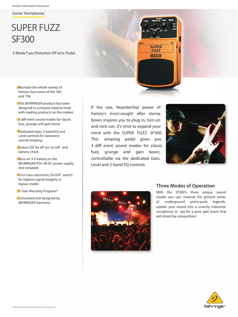 Imagen de la primera página del manual del dispositivo Super Fuzz SF300