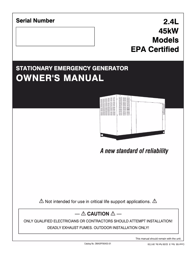 Page n°1 - Manuel utilisateur Generac QT04524ANSN