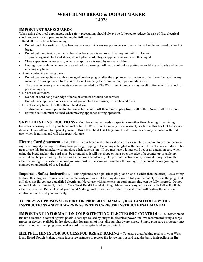 Page 1 de la notice Manuel utilisateur WestBend 41030