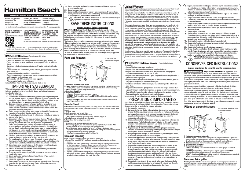 Page 1 de la notice Manuel utilisateur Hamilton Beach 24633