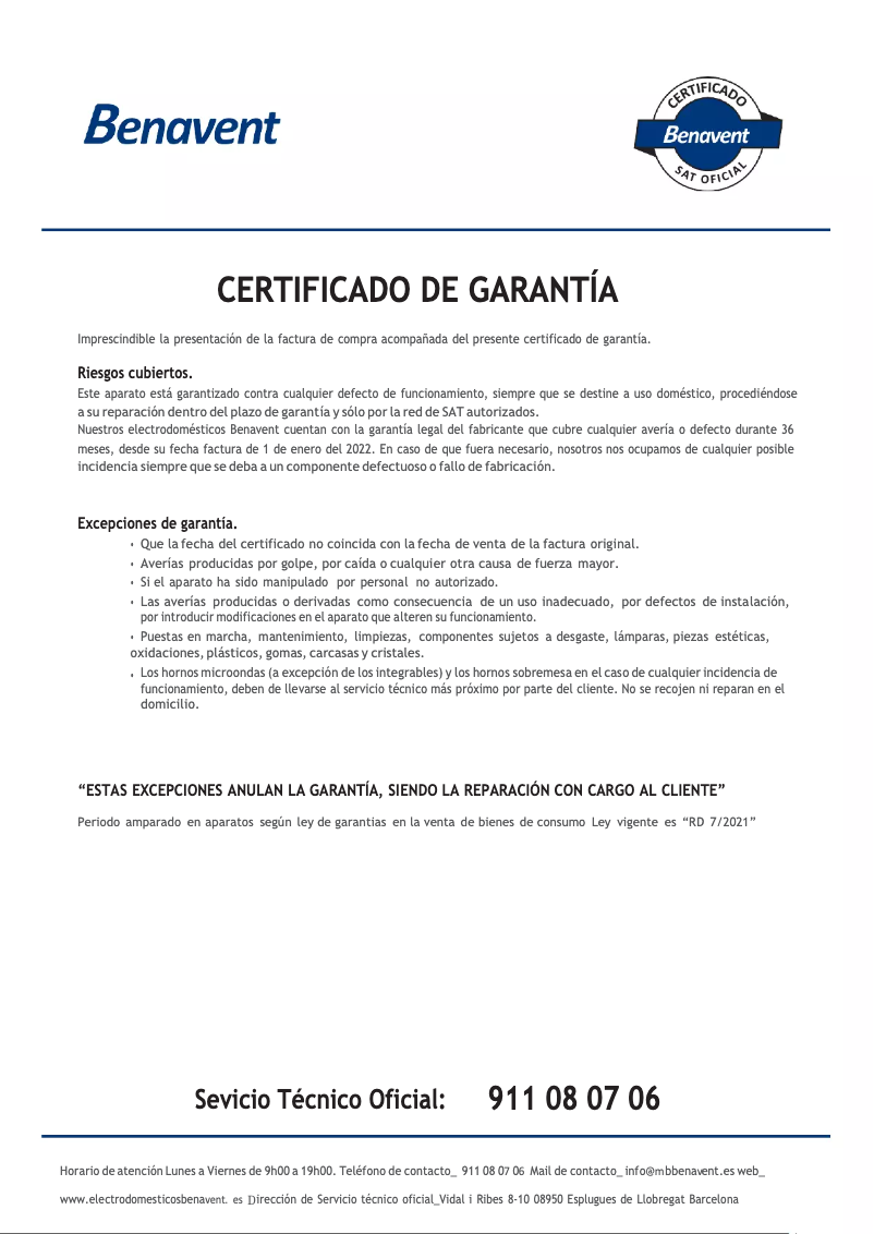 Page n°1 - Manuel utilisateur Benavent CBM185EW