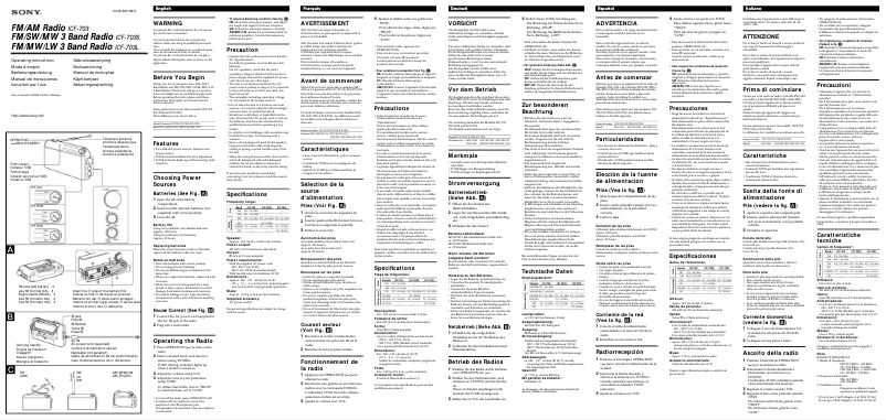 Page 1 de la notice Manuel utilisateur Sony ICF-703S
