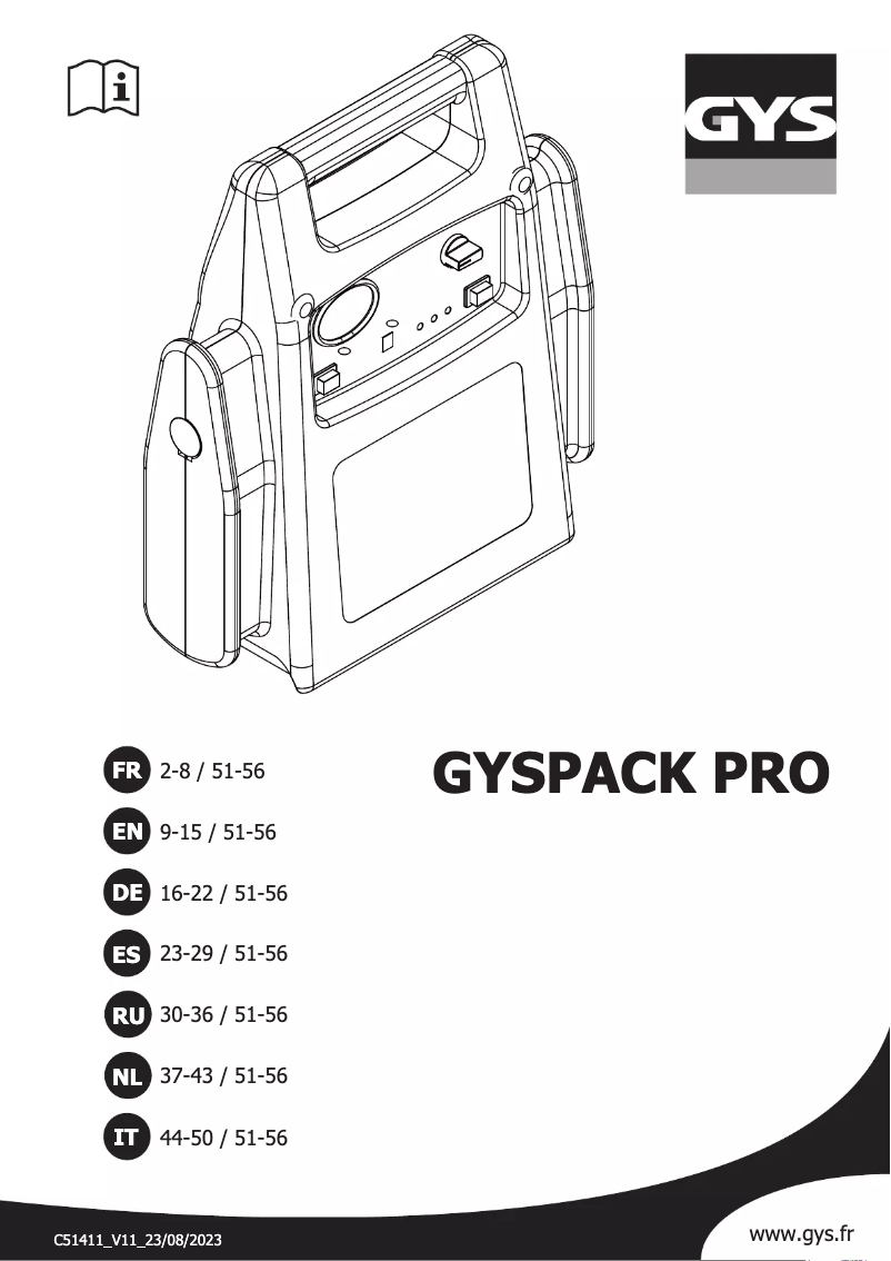 Page 1 de la notice Manuel utilisateur GYS Gyspack PRO