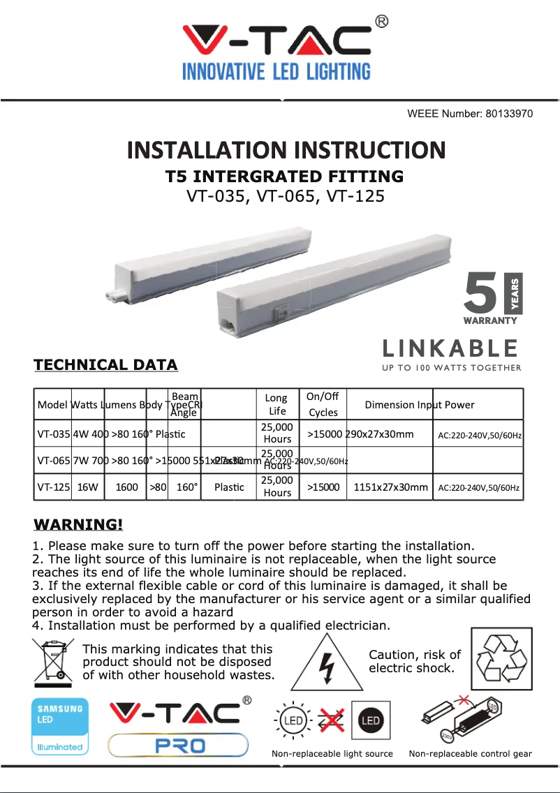 Page 1 de la notice Manuel utilisateur V-TAC VT-035