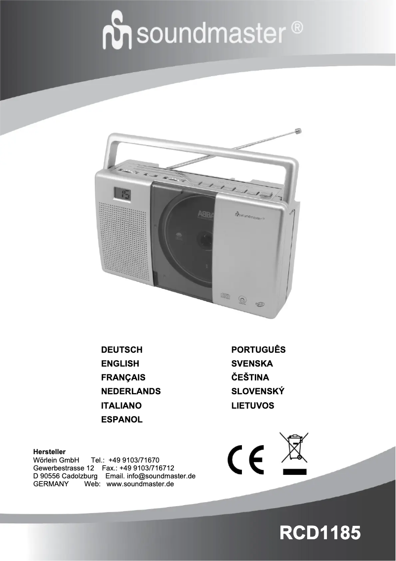 Page n°1 - Manuel utilisateur Soundmaster RCD1185