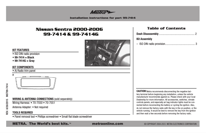 Página 1 del manual Manual de instrucciones Metra 99-7414