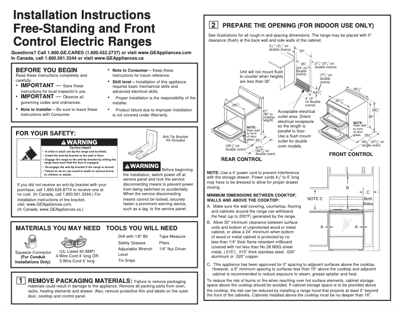 Page 1 de la notice Guide d'installation GE JS760FLDS