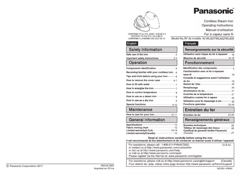 Página 1 del manual Manual de usuario Panasonic NI-WL607