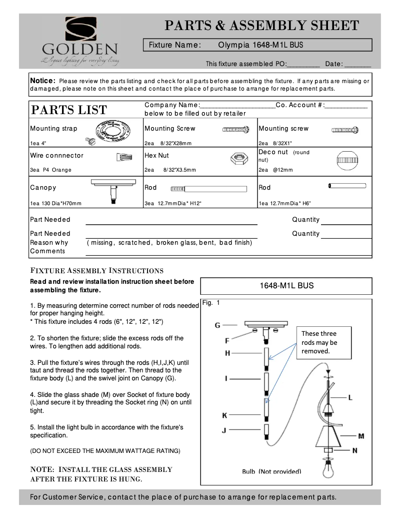 Page n°1 - Manuel utilisateur Golden Lighting Olympia 1648-M1L BUS