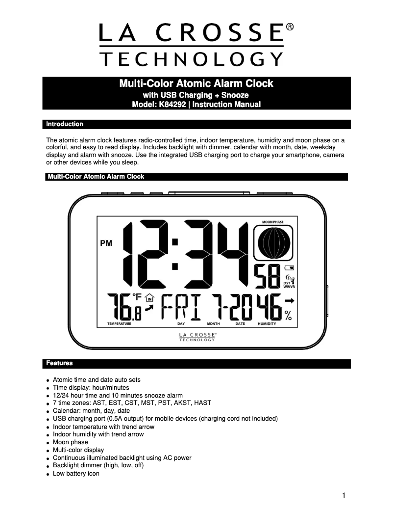Page 1 de la notice Manuel utilisateur La Crosse Technology K84292