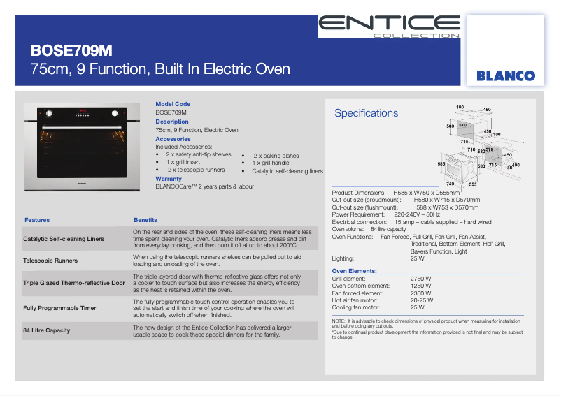 Page 1 de la notice Fiche technique BLANCO BOSE709M