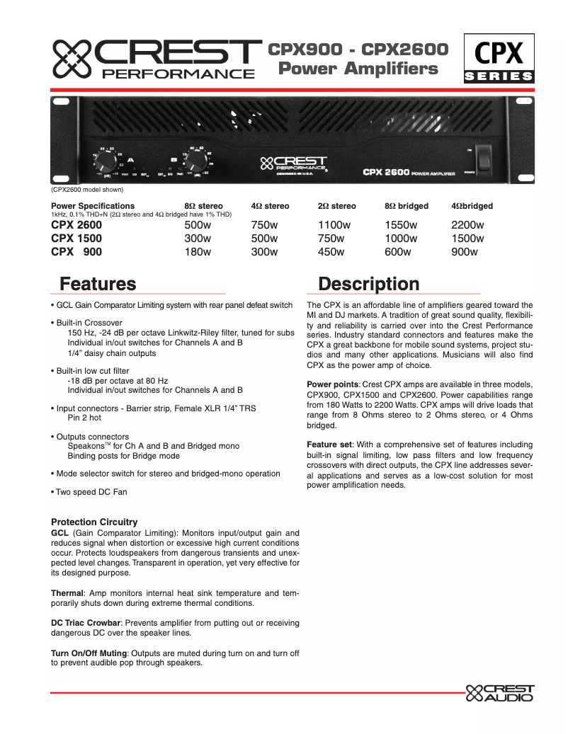 Page n°1 - Fiche technique Crest Audio CPX 2600