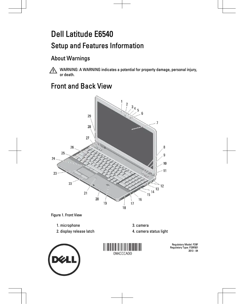 Página 1 del manual Guía de instalación Dell Latitude E6540