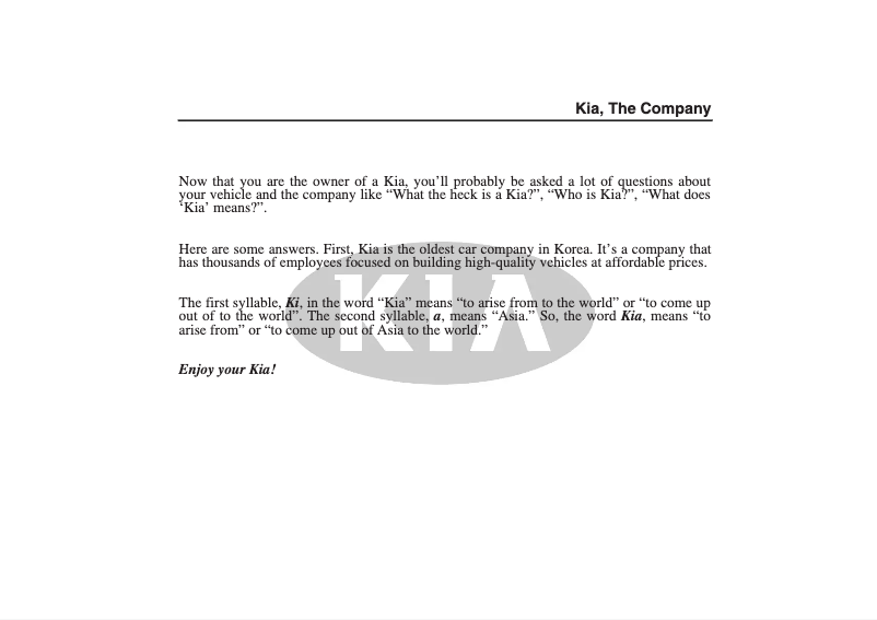 Page 1 de la notice Manuel utilisateur Kia Rio (2004)