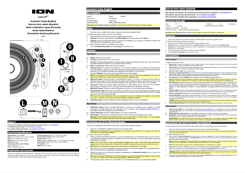 Page n°1 - Guide de démarrage rapide ION Luxe LP