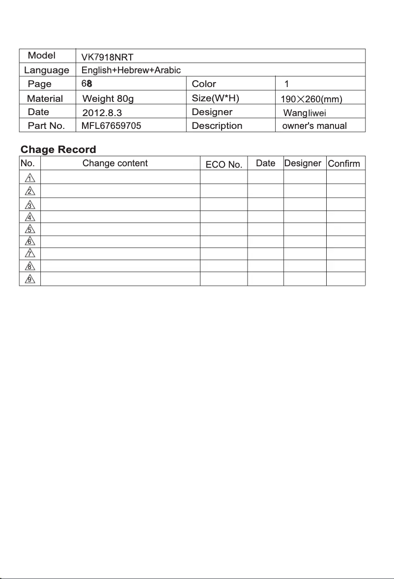 Page n°1 - Manuel utilisateur LG VK7918NRT