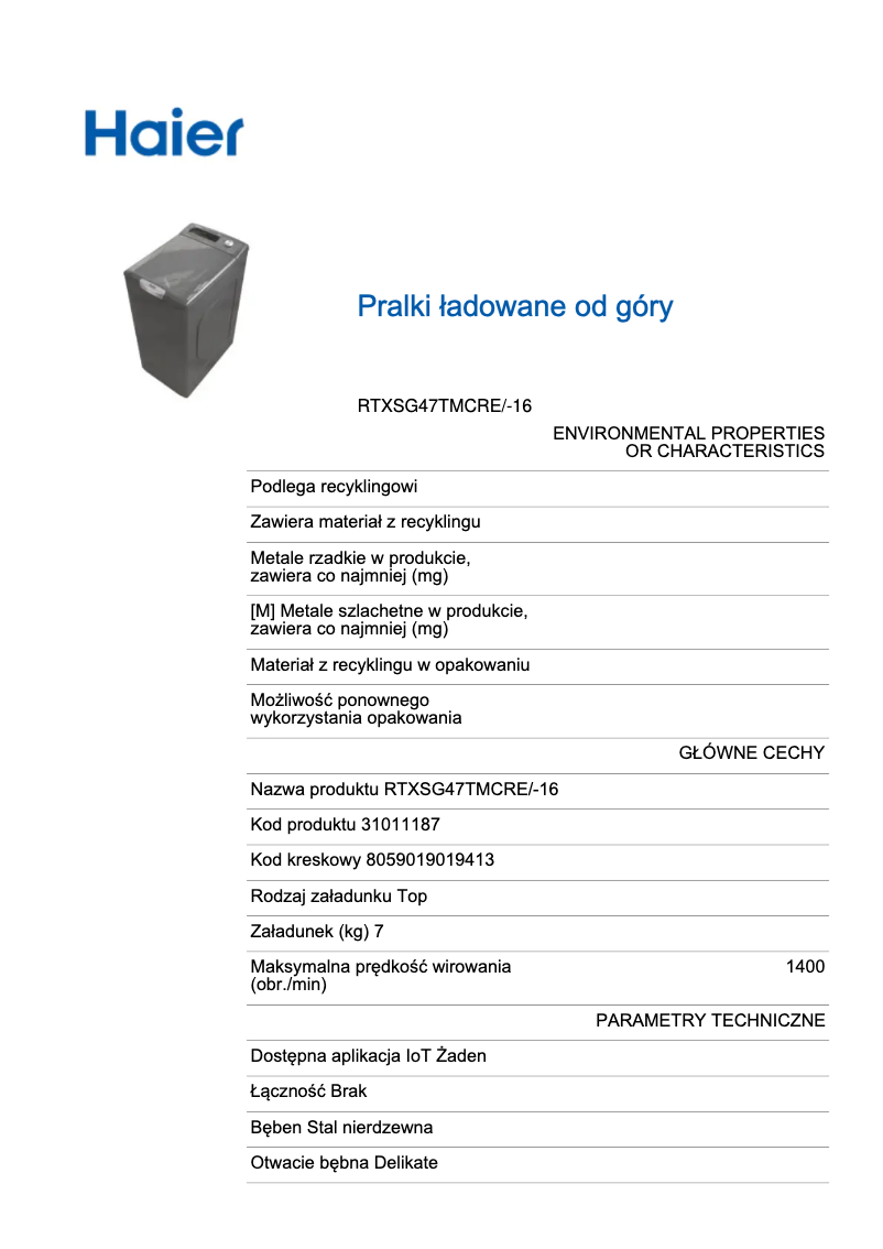 Page 1 de la notice Label énergétique Haier RTXSG47TMCRE/-16