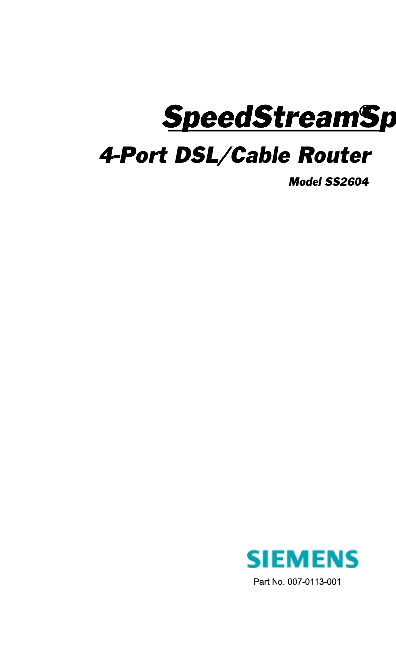Page 1 de la notice Manuel utilisateur Siemens SpeedStream SS2604