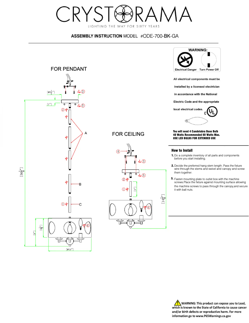 Page n°1 - Manuel utilisateur Crystorama Odelle ODE-700-BK-GA