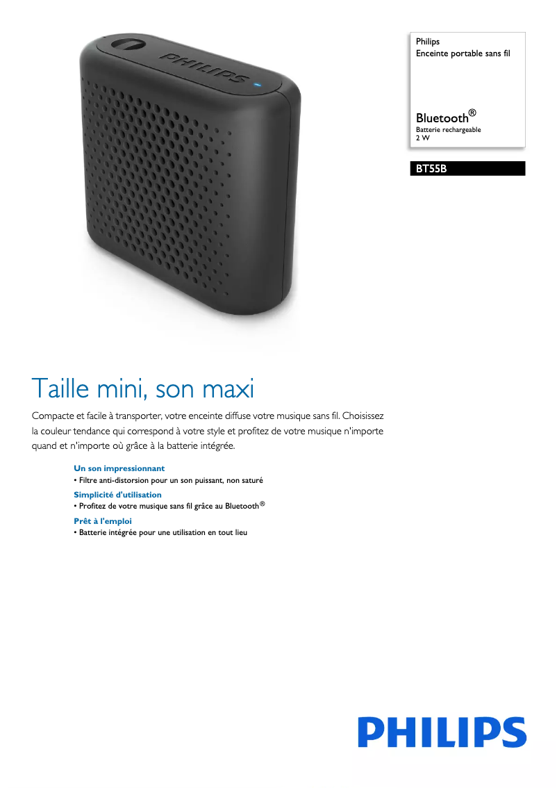 Página 1 del manual Ficha técnica Philips BT55