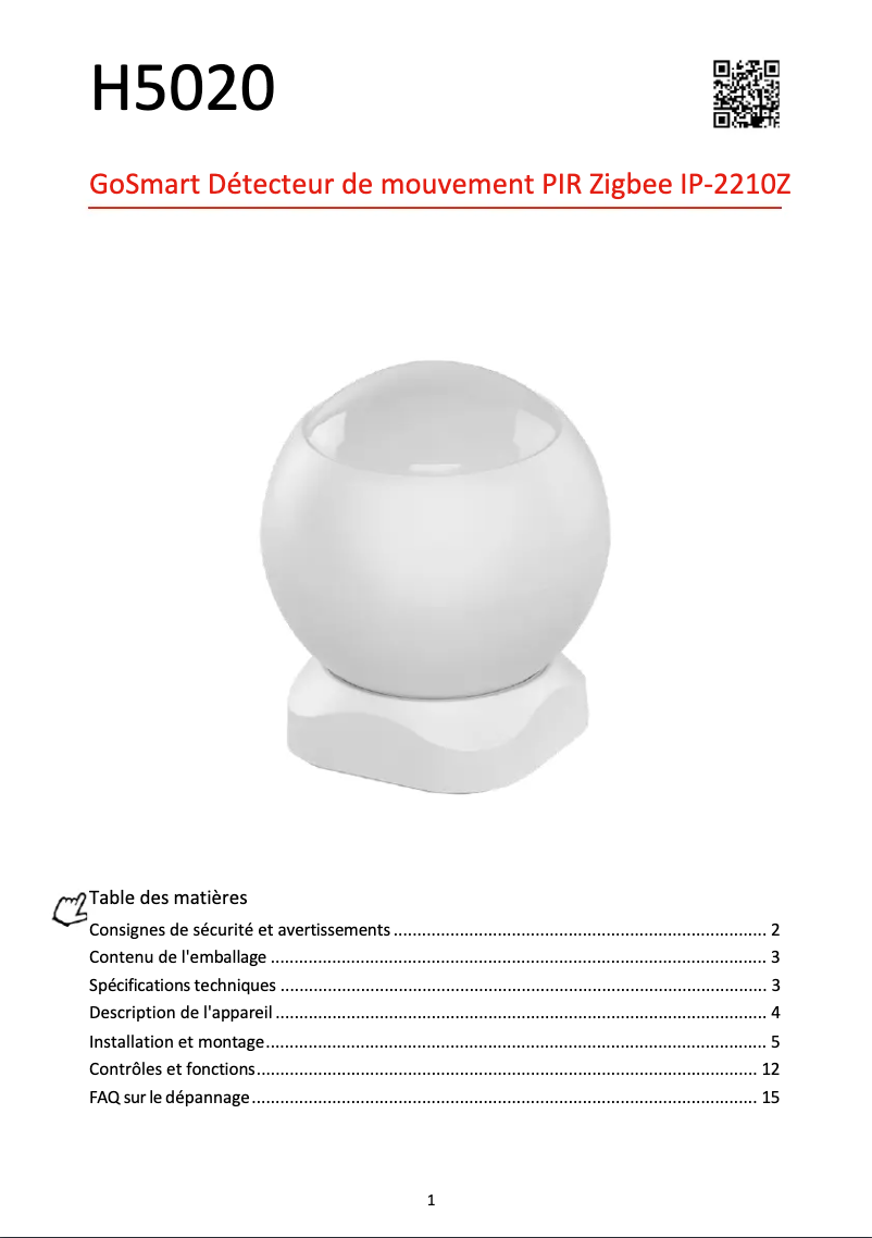 Image de la première page du manuel de l'appareil H5020