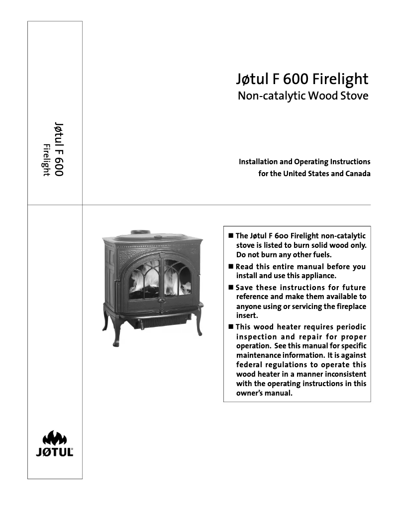 Page 1 de la notice Manuel utilisateur Jøtul F 600 CB Firelight