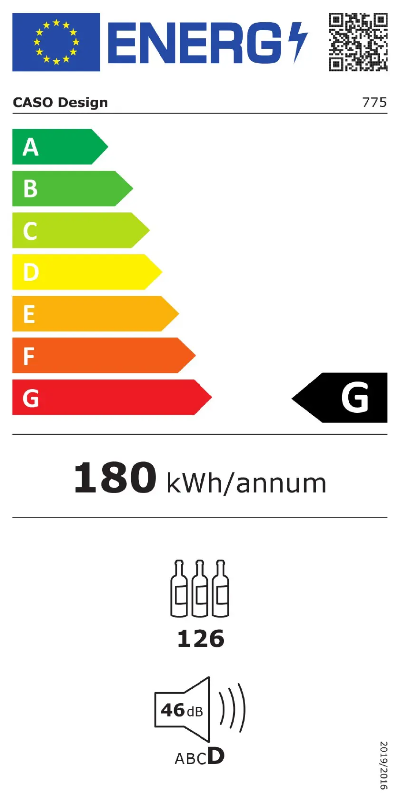 Page 1 of the manual Energy Label Caso WineChef Pro 126