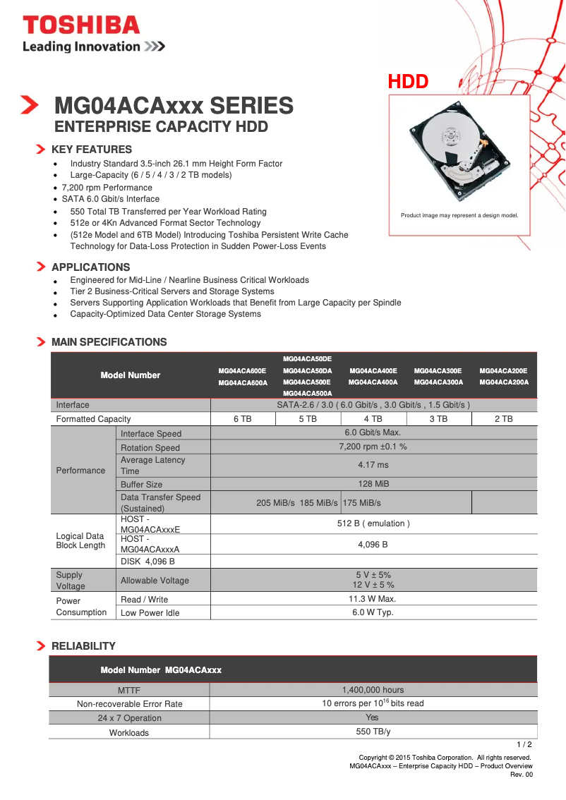 Page n°1 - Manuel utilisateur Toshiba MG04ACA400E