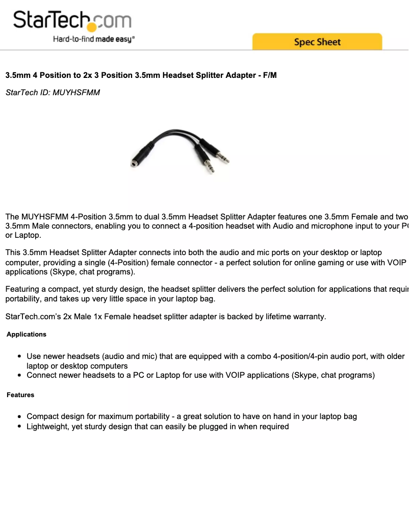 Page 1 de la notice Manuel utilisateur StarTech.com MUYHSFMM