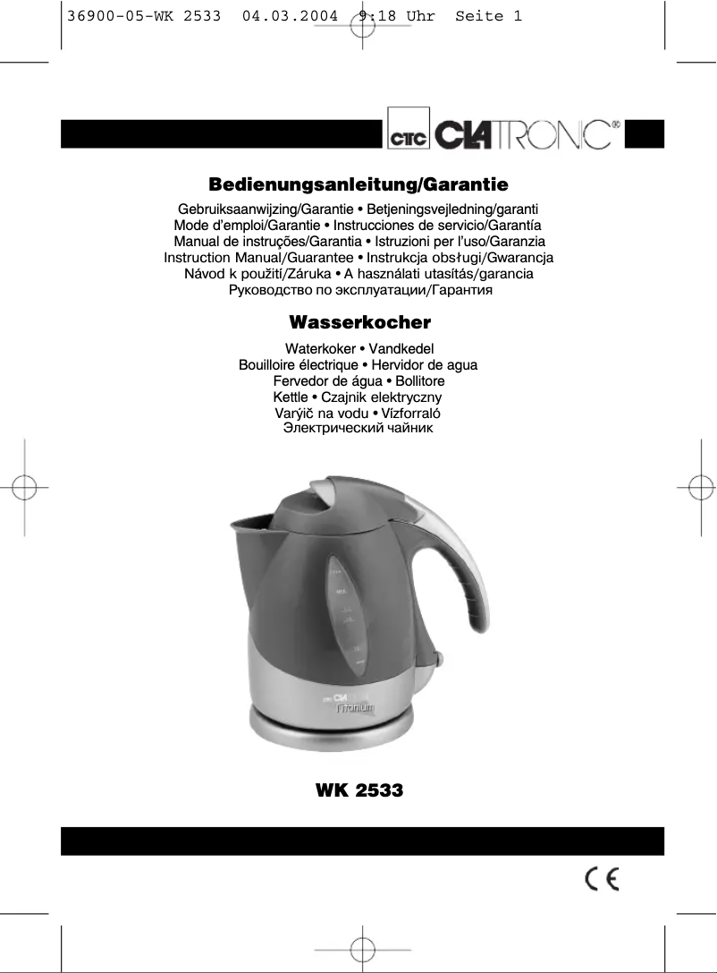 Page 1 de la notice Manuel utilisateur Clatronic WK 2533