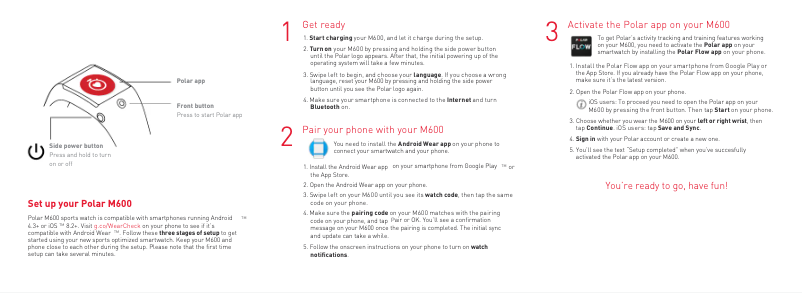 Page 1 de la notice Guide de démarrage rapide Polar M600