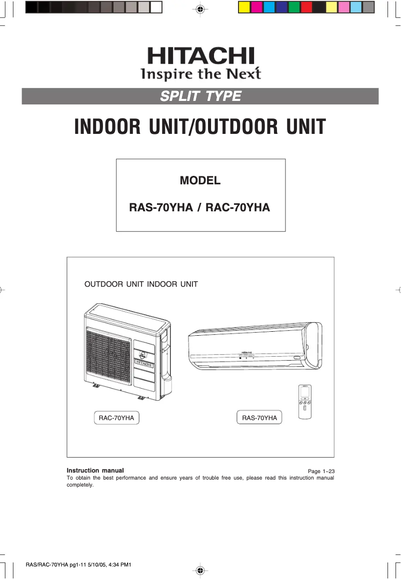 Page 1 de la notice Mode d'emploi Hitachi RAS-70YHA
