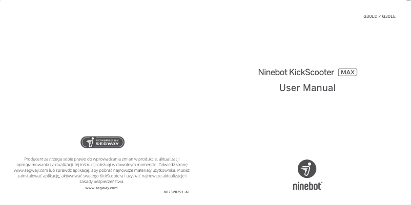 Page 1 de la notice Manuel utilisateur Segway Ninebot KickScooter MAX G30LD