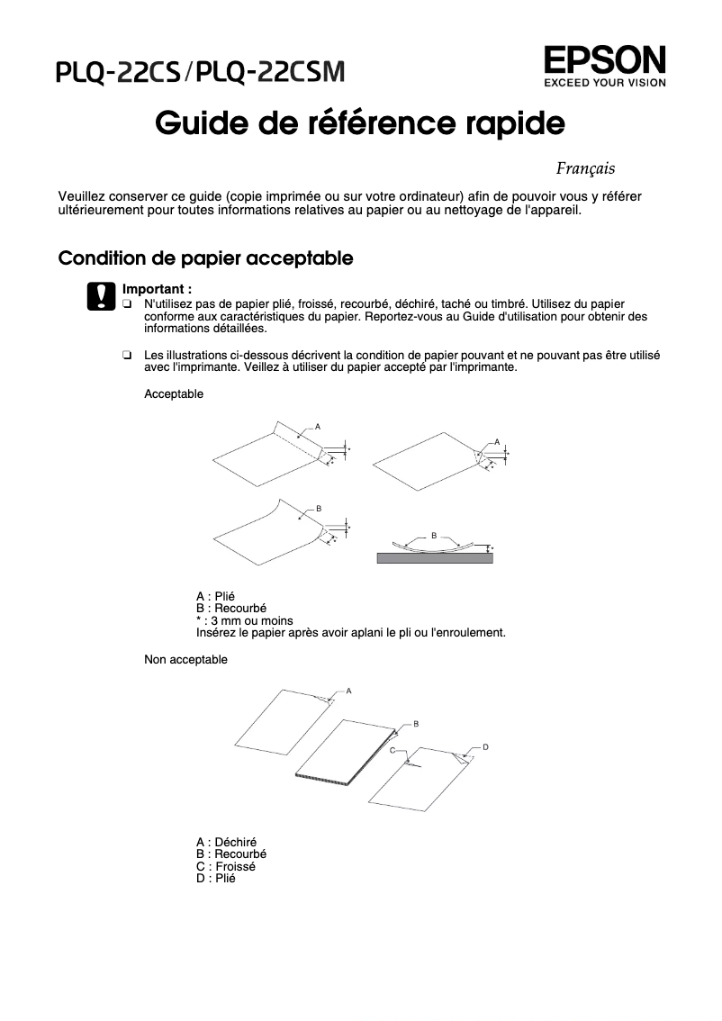 Page 1 de la notice Manuel utilisateur Epson PLQ-22