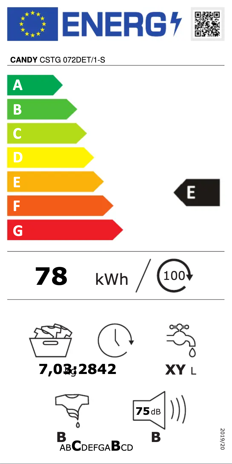 Page n°1 - Label énergétique Candy CSTG 072DET/1-S