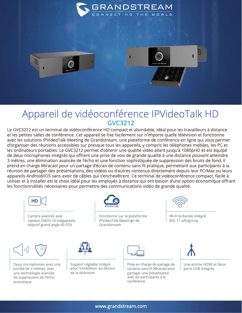 Page 1 de la notice Fiche technique Grandstream GVC3212