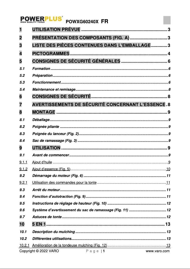 Page 1 de la notice Manuel utilisateur PowerPlus POWXG60240X
