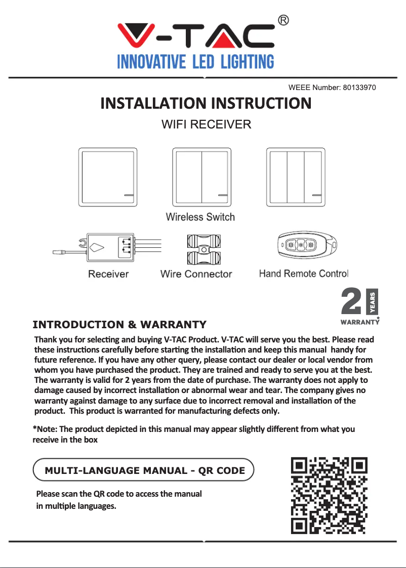 Page 1 de la notice Manuel utilisateur V-TAC VT-5132