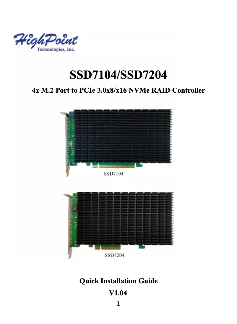 Page n°1 - Manuel utilisateur Highpoint SSD7204