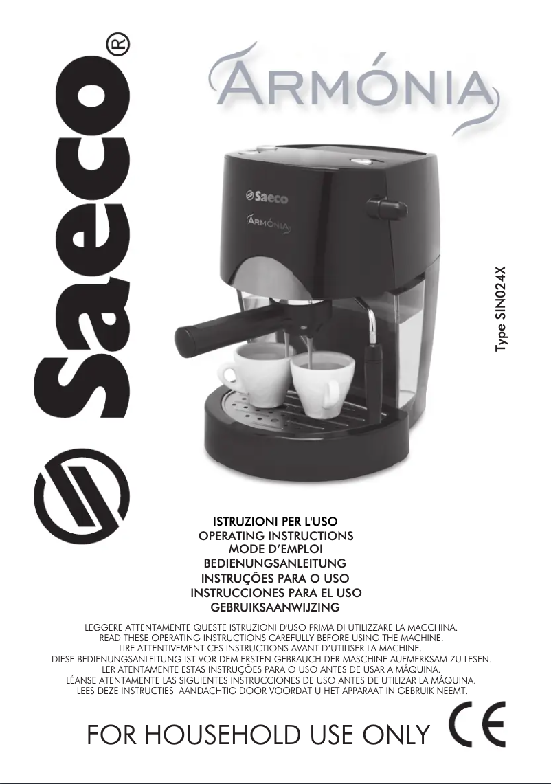Page 1 de la notice Manuel utilisateur Philips Saeco Armonia SIN024X