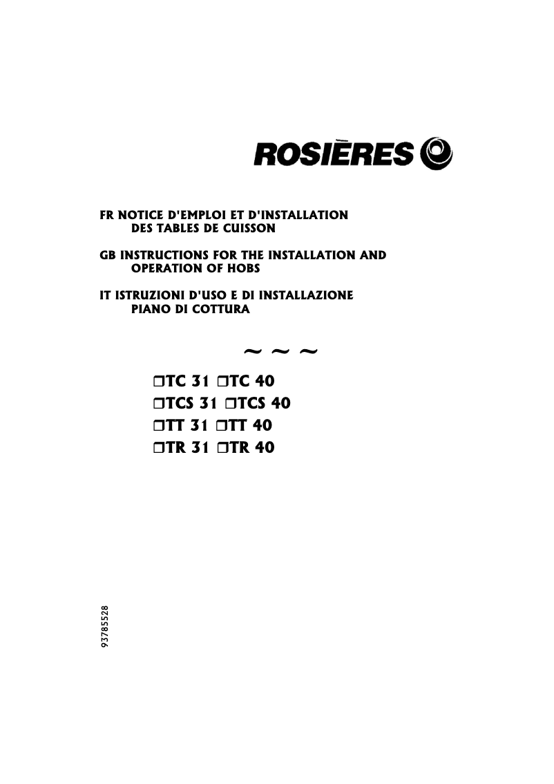 Page 1 de la notice Manuel utilisateur Rosieres PC TT31 RUBM